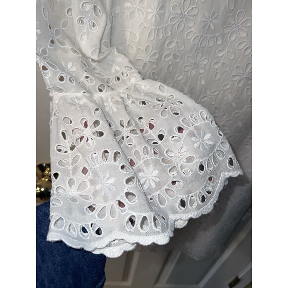 J Crew Dress Womens Sz 2 White Bell Sleeve Eyelet Embroidered Sheath Feminine - Picture 3 of 10